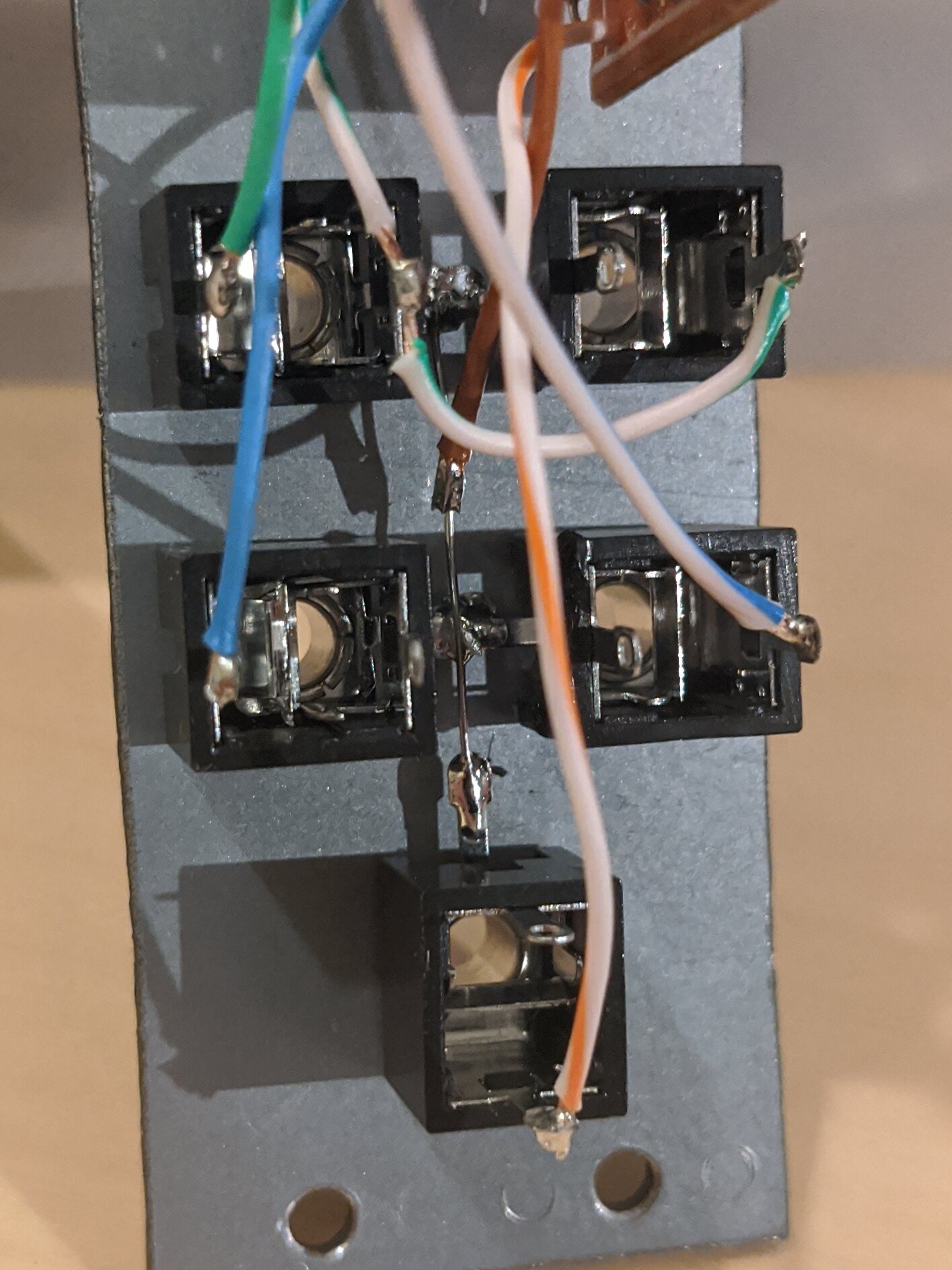 Closeup of jack sockets behind the panel