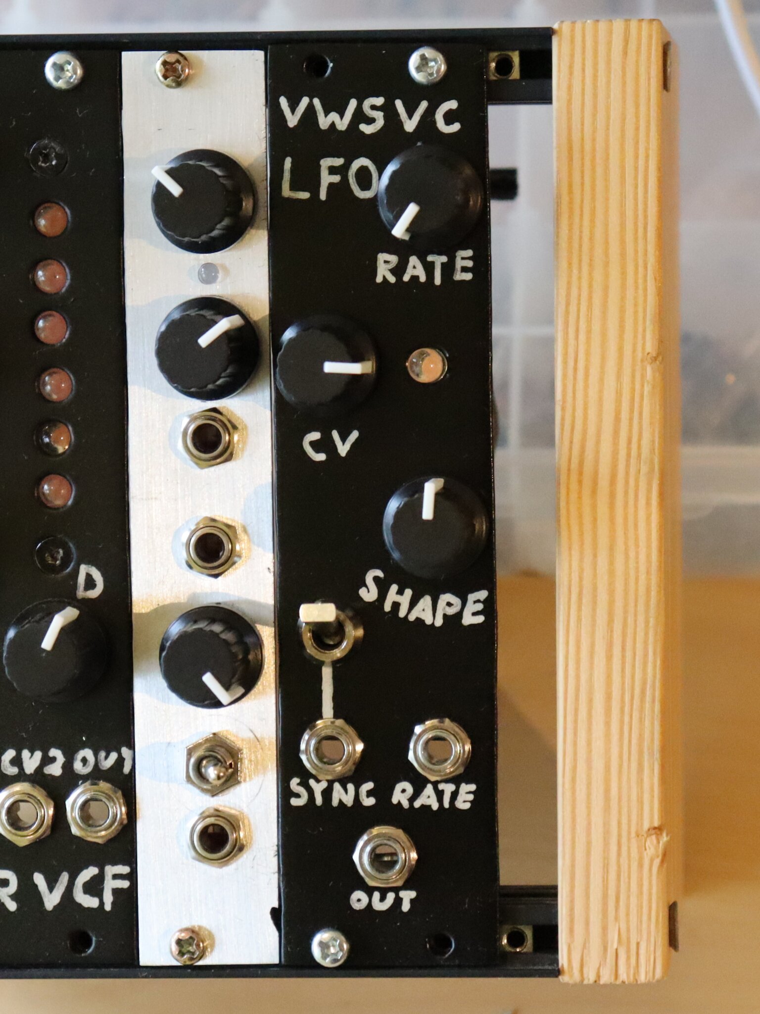 Variable Waveshape VCLFO module mounted on rails