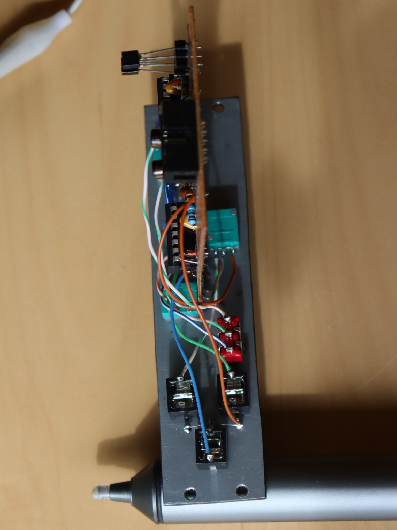 Variable Waveshape VCLFO panel backside with wiring