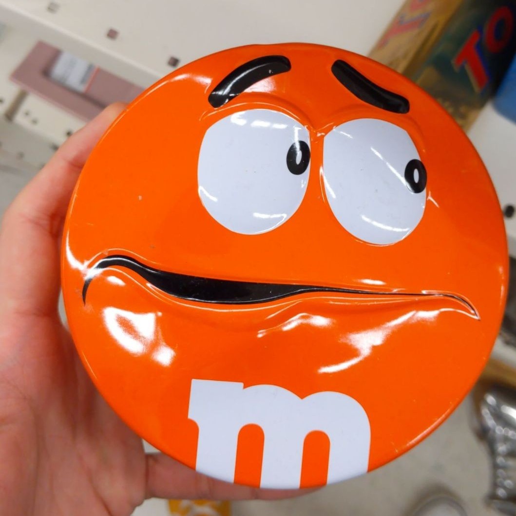 orange m&m tin