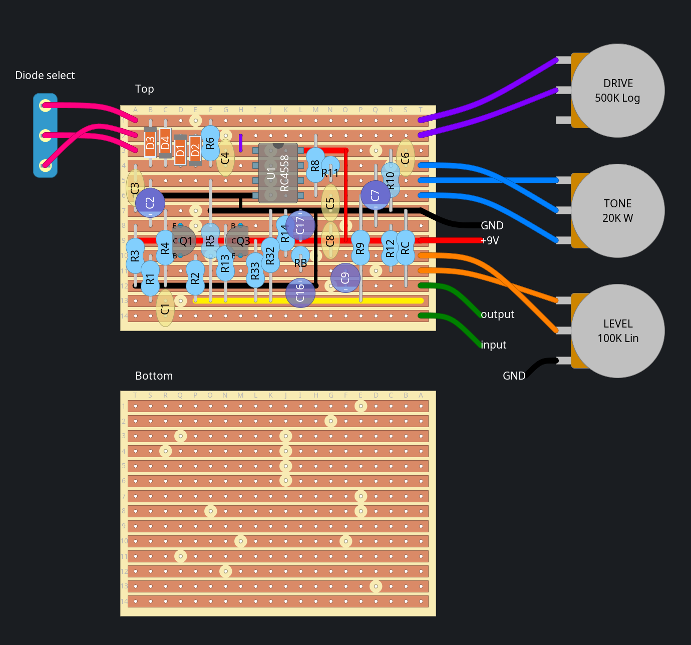 Tube screamer stripbopard layout